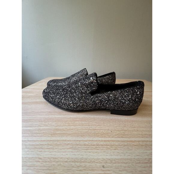 Jimmy Choo Men\'s Black Thame  Glitter Fabric Slipper, EU 40, US 8